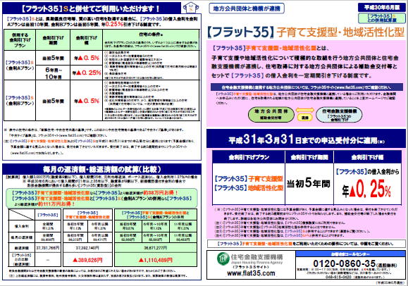 【フラット３５】子育て支援型・地域活性化型のご案内チラシ